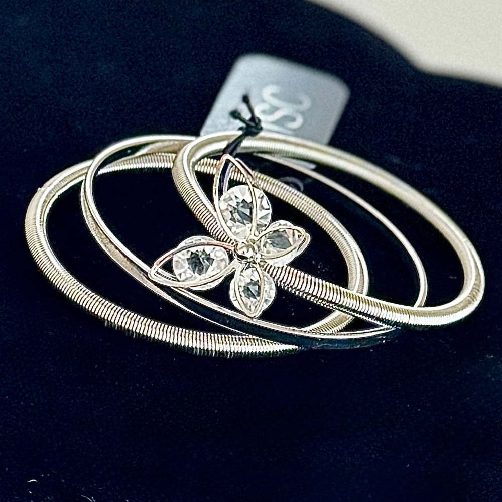 3 pcs Silver and Rhinestone Butterfly Bracelet Set
